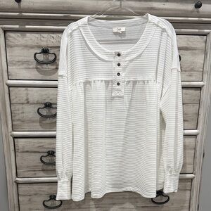 ODDY White Waffle Henley Long Sleeve Top
